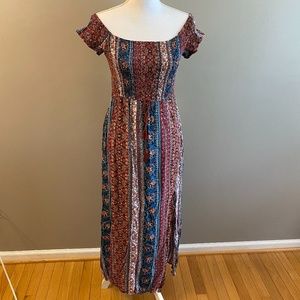 Bohemian Striped Off the Shoulder Maxi Dress